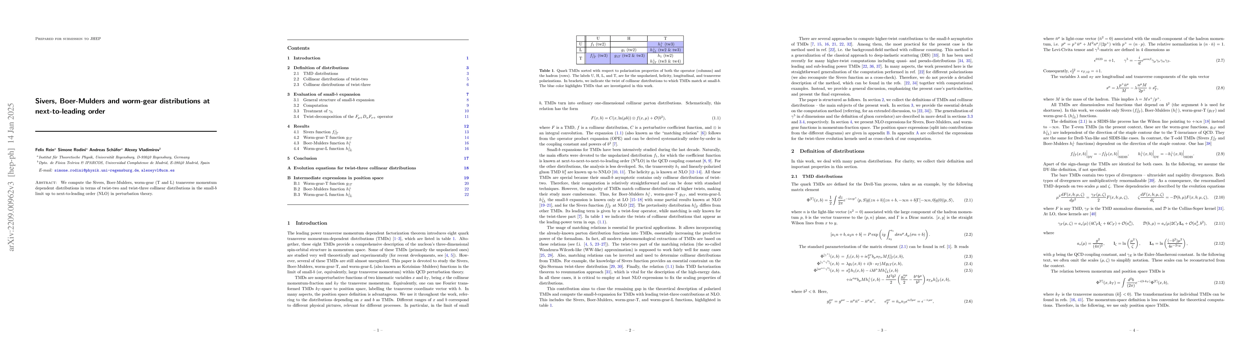 Thumbnail for Sivers, Boer-Mulders and worm-gear distributions at next-to-leading
  order