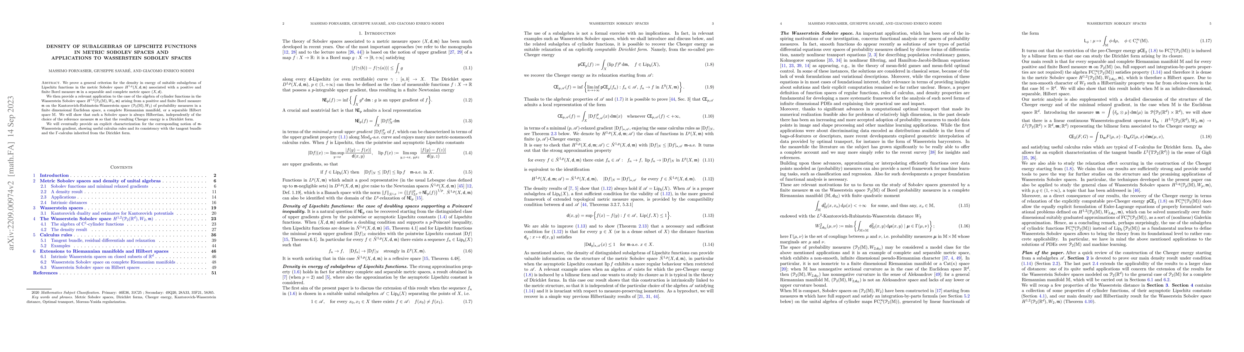 Thumbnail for Density of subalgebras of Lipschitz functions in metric Sobolev spaces
  and applications to Wasserstein Sobolev spaces