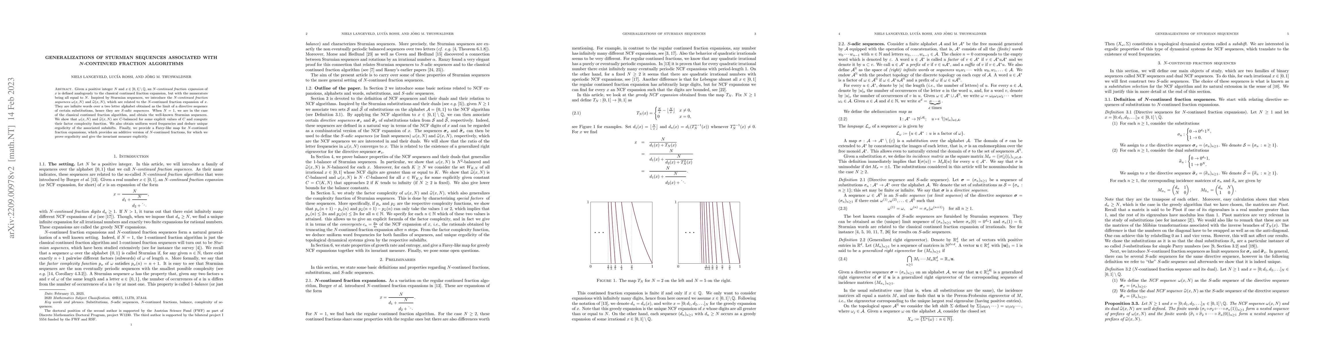 Thumbnail for Generalizations of Sturmian sequences associated with $N$-continued
  fraction algorithms