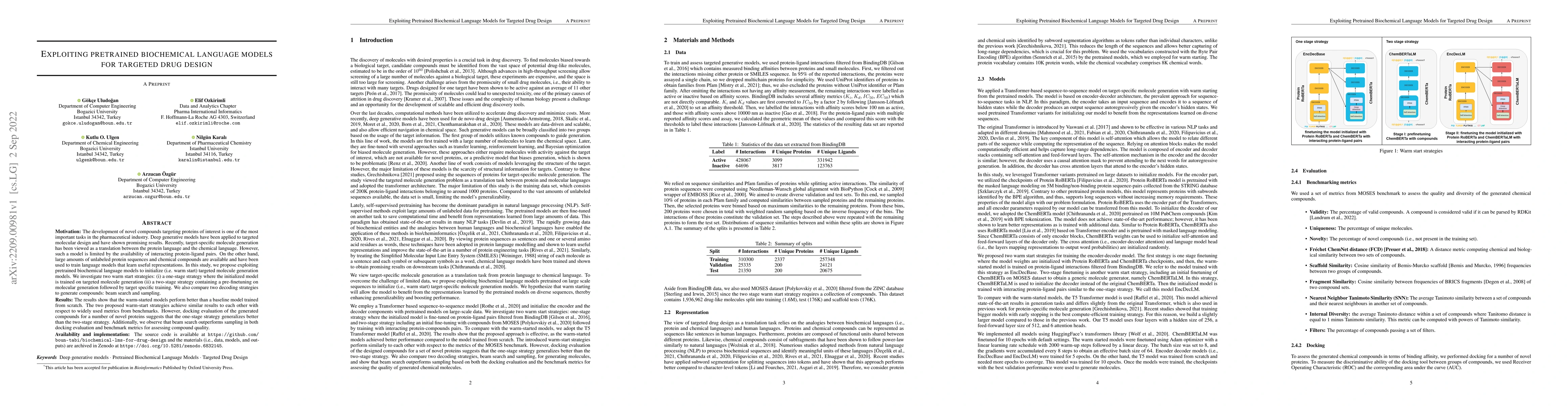 Thumbnail for Exploiting Pretrained Biochemical Language Models for Targeted Drug
  Design