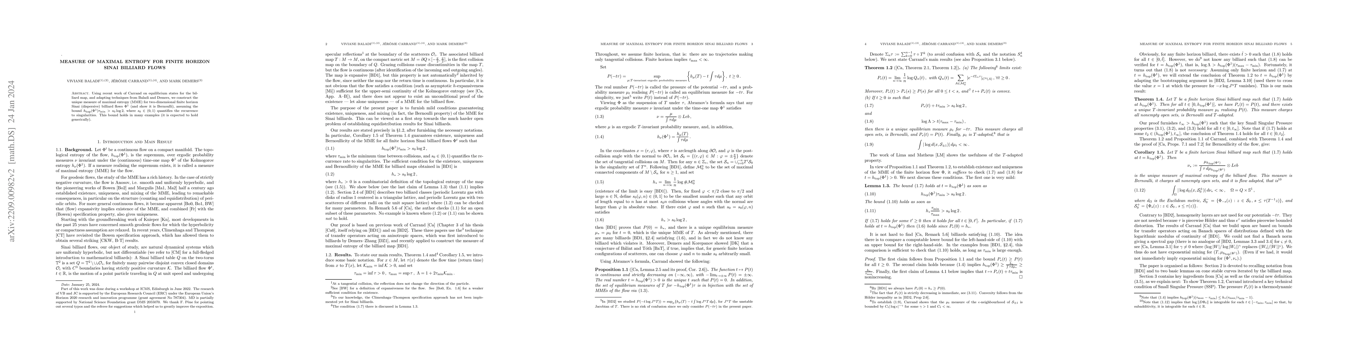 Thumbnail for Measure of maximal entropy for finite horizon Sinai billiard flows