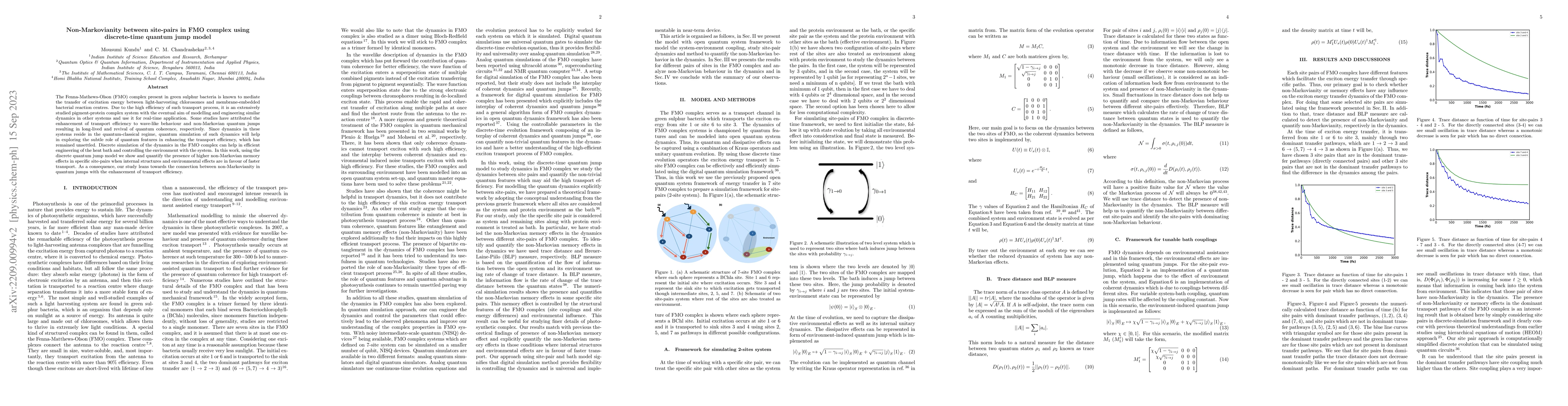 Thumbnail for Non-Markovianity between site-pairs in FMO complex using discrete-time
  quantum jump model