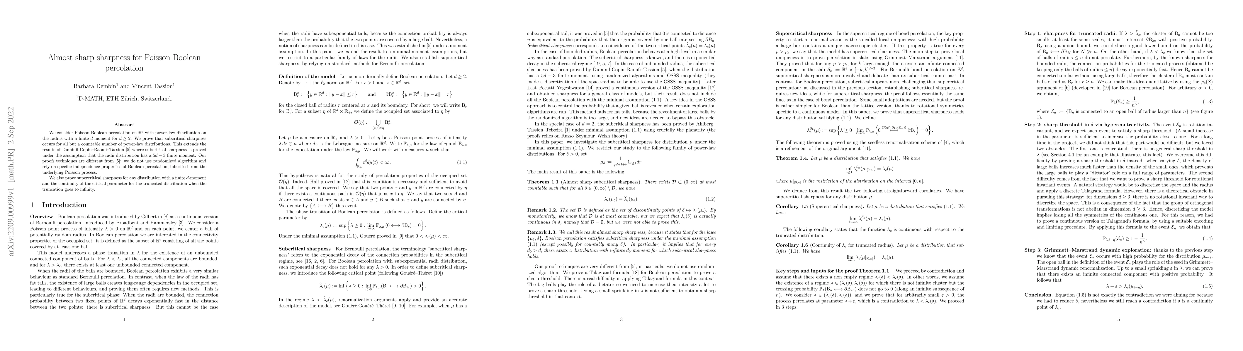 Thumbnail for Almost sharp sharpness for Poisson Boolean percolation
