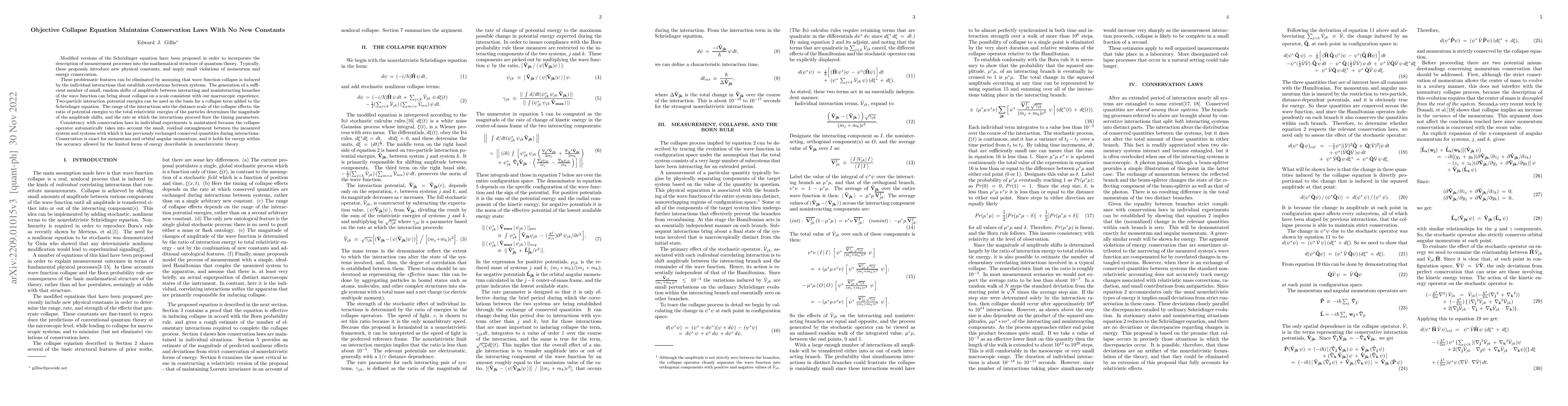 Thumbnail for Objective Collapse Equation Maintains Conservation Laws With No New
  Constants