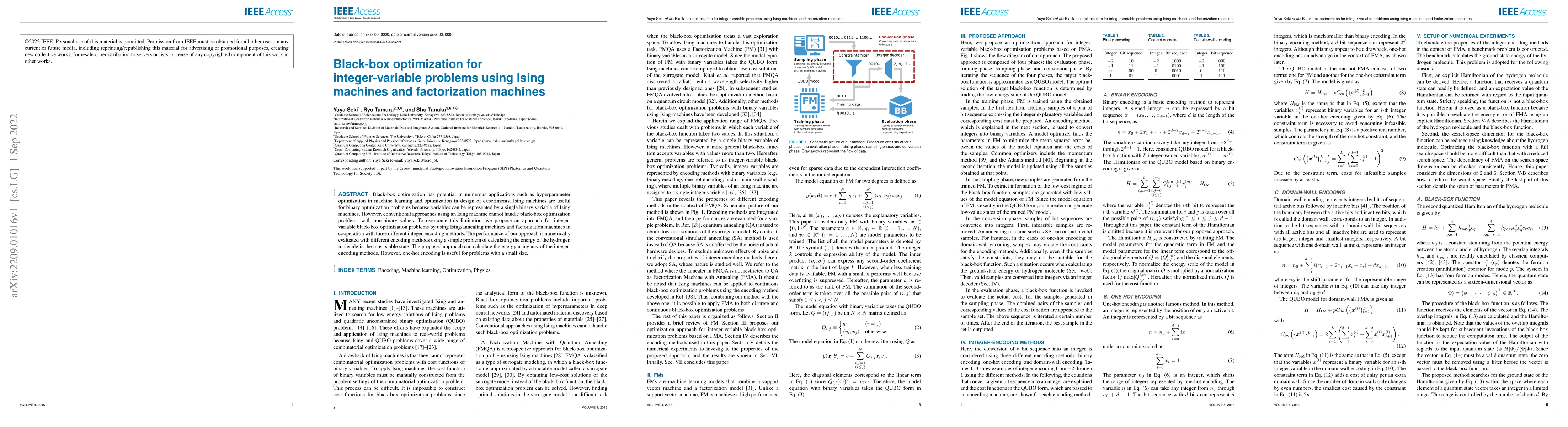 Thumbnail for Black-box optimization for integer-variable problems using Ising
  machines and factorization machines