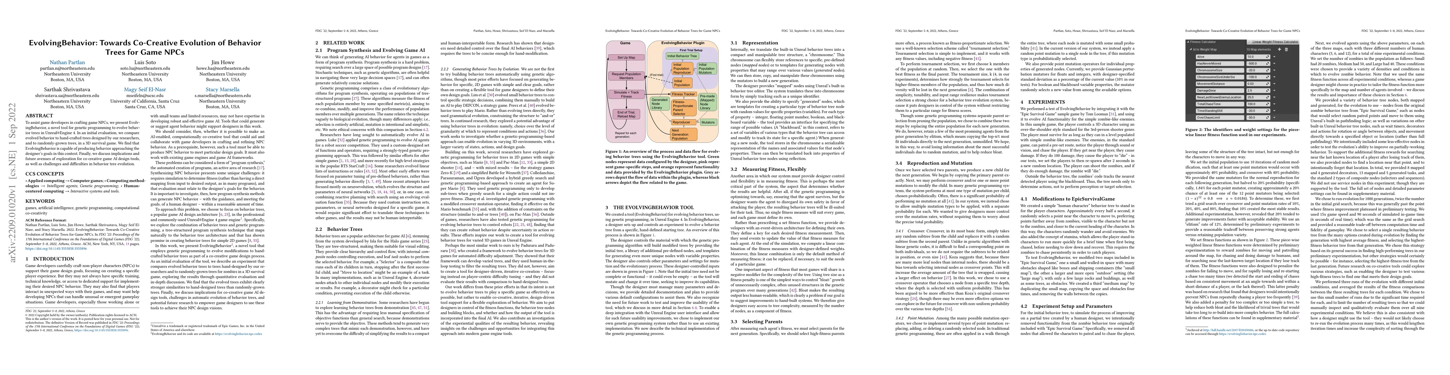 Thumbnail for EvolvingBehavior: Towards Co-Creative Evolution of Behavior Trees for
  Game NPCs