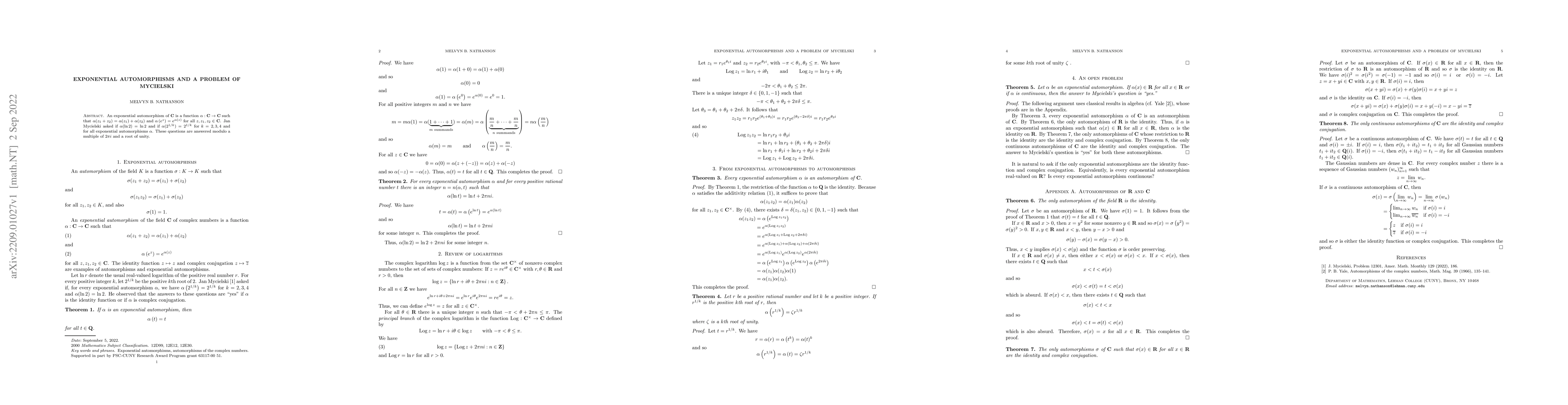 Thumbnail for Exponential automorphisms and a problem of Mycielski