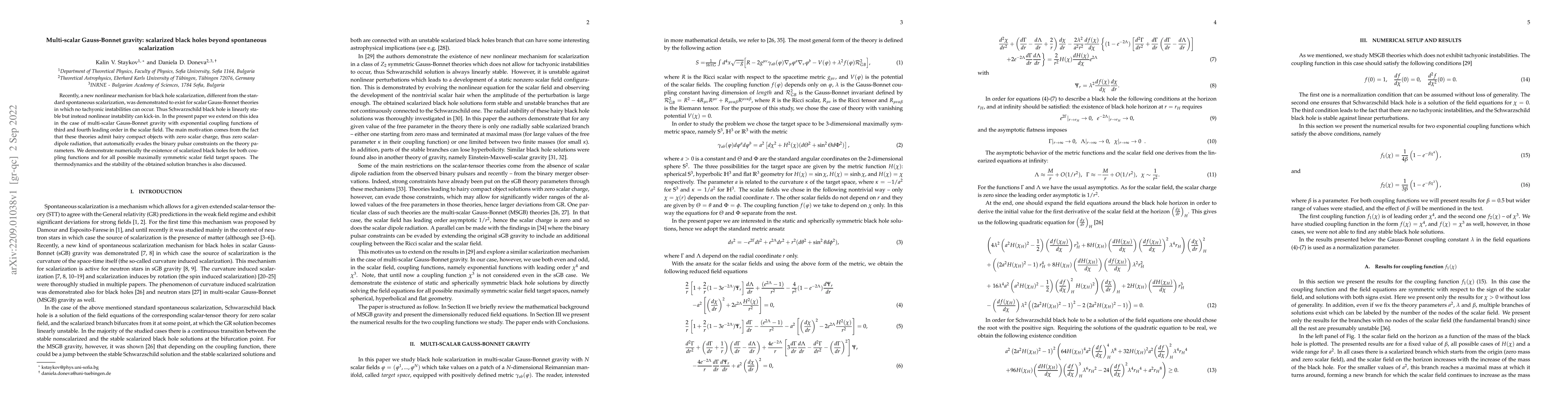 Thumbnail for Multi-scalar Gauss-Bonnet gravity: scalarized black holes beyond
  spontaneous scalarization