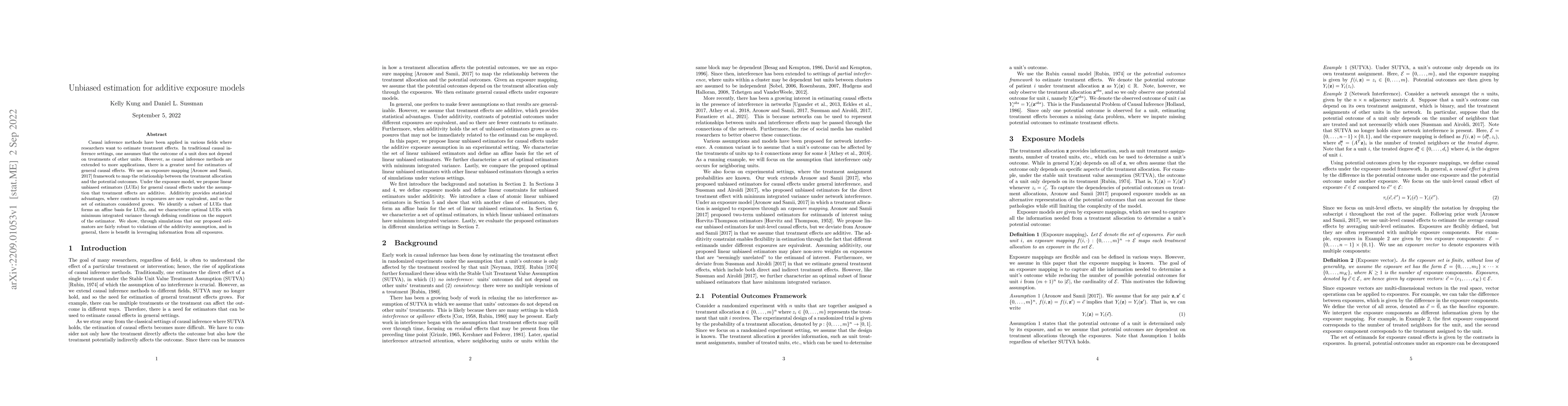 Thumbnail for Unbiased estimation for additive exposure models