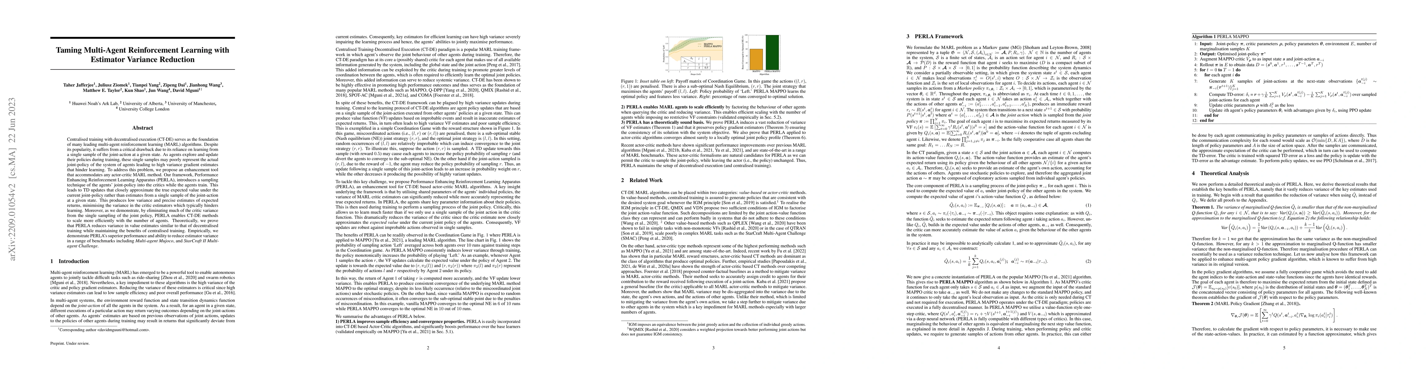 Thumbnail for Taming Multi-Agent Reinforcement Learning with Estimator Variance
  Reduction