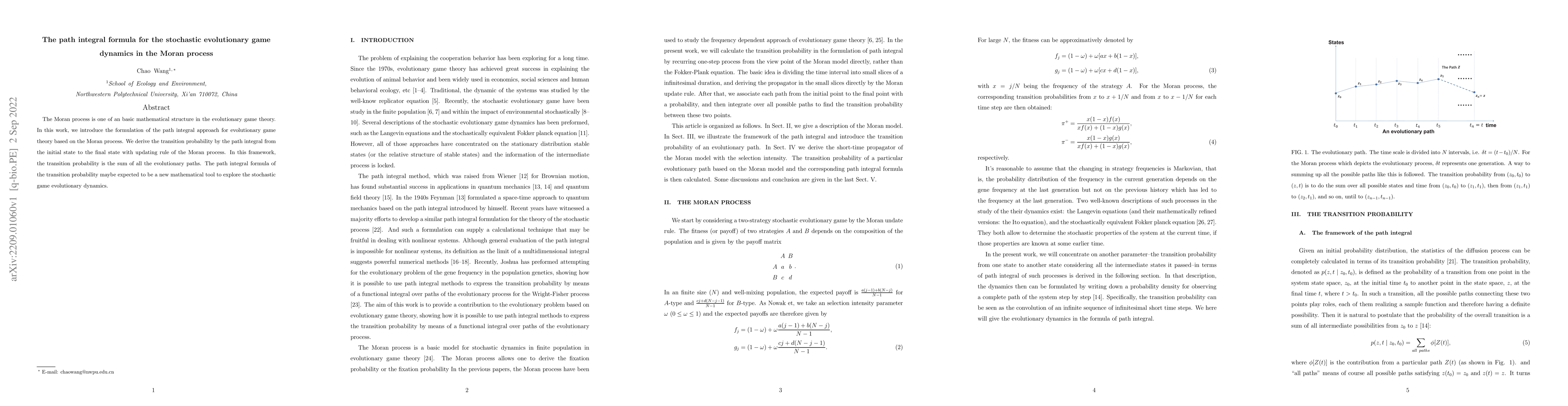 Thumbnail for The path integral formula for the stochastic evolutionary game dynamics
  in the Moran process