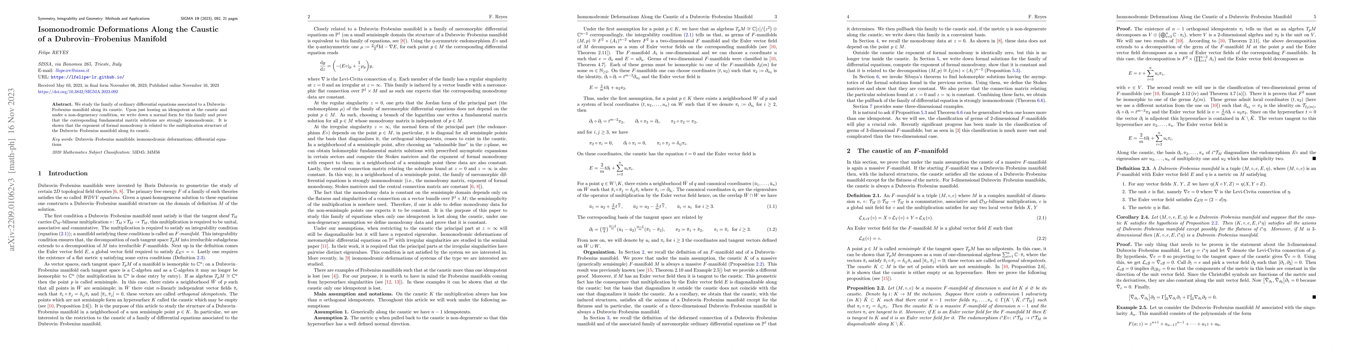 Thumbnail for Somonodromic Deformations Along the Caustic of a Dubrovin-Frobenius
  Manifold