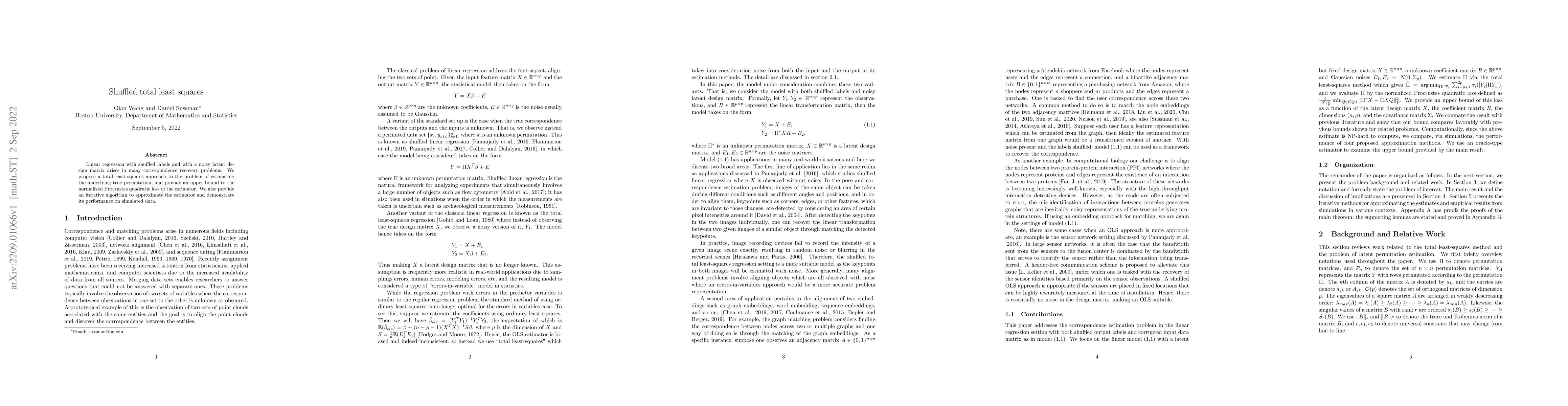 Thumbnail for Shuffled total least squares