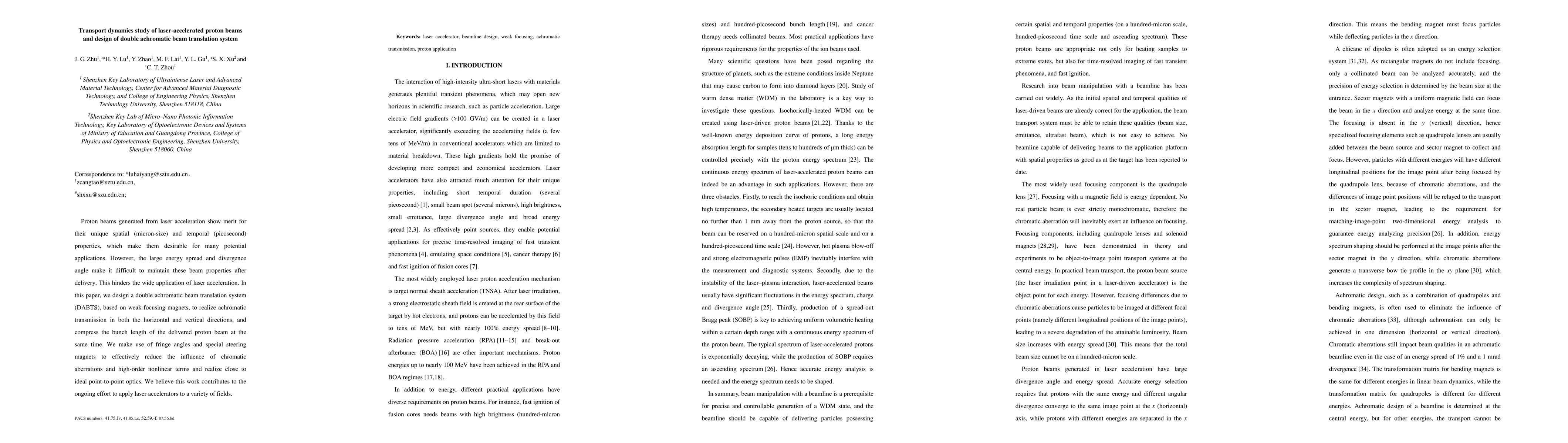 Thumbnail for Transport dynamics study of laser-accelerated proton beams and design of
  double achromatic beam translation system