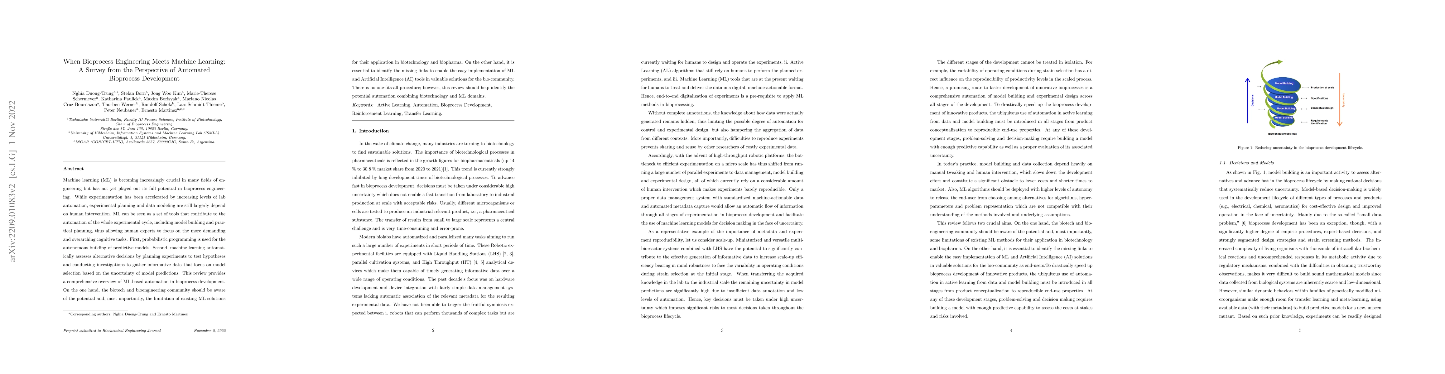 Thumbnail for When Bioprocess Engineering Meets Machine Learning: A Survey from the
  Perspective of Automated Bioprocess Development