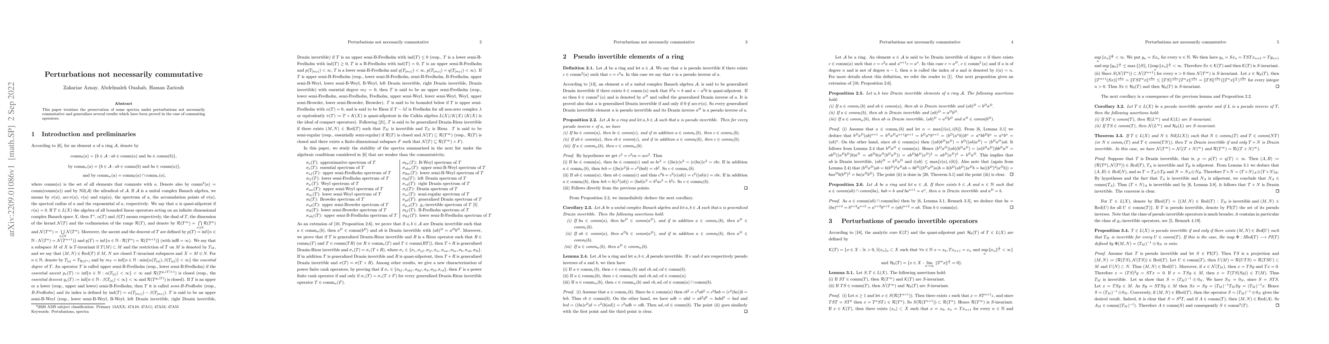 Thumbnail for Perturbations not necessarily commutative