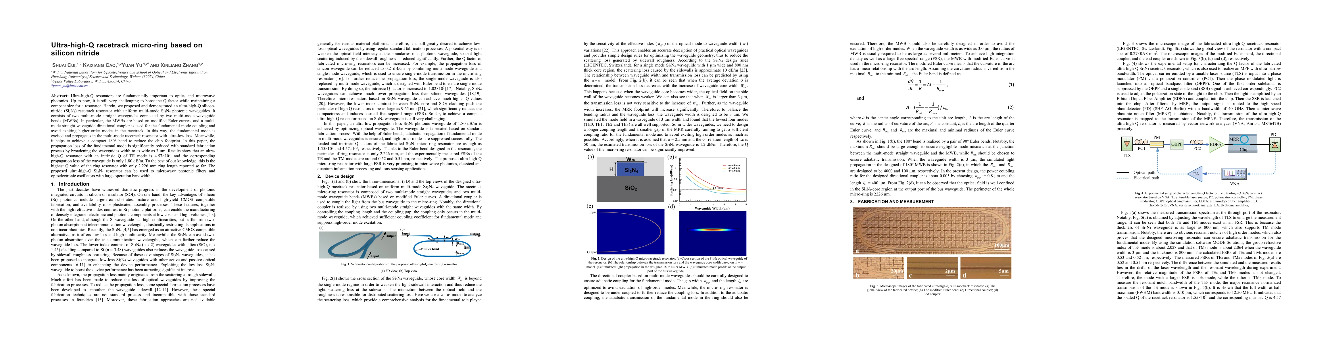 Thumbnail for Ultra-high-Q racetrack microring based on silicon-nitride