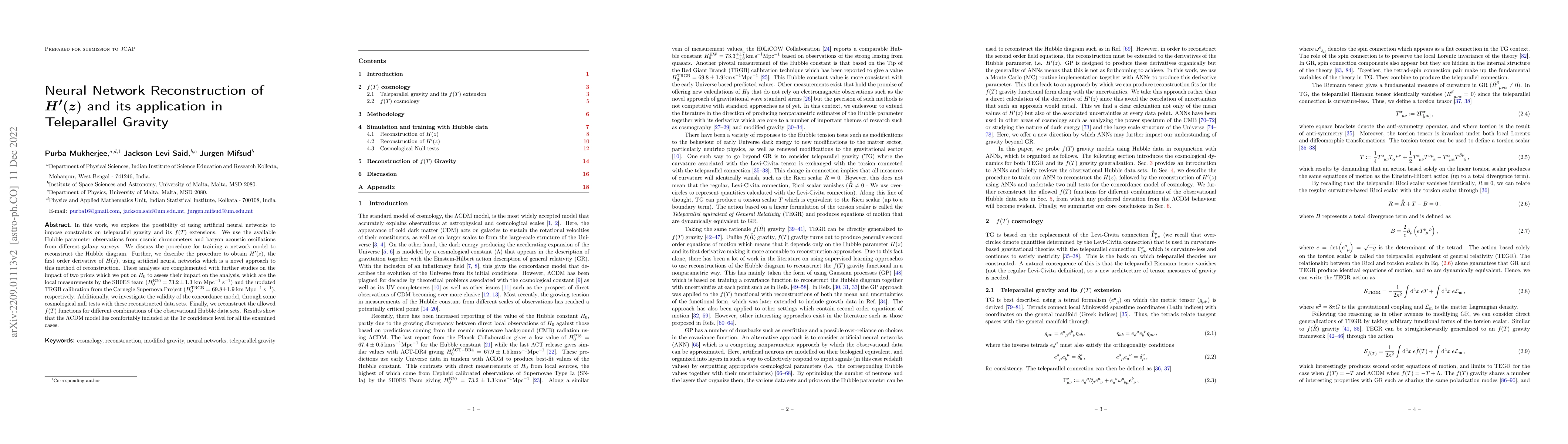 Thumbnail for Neural Network Reconstruction of $H'(z)$ and its application in
  Teleparallel Gravity