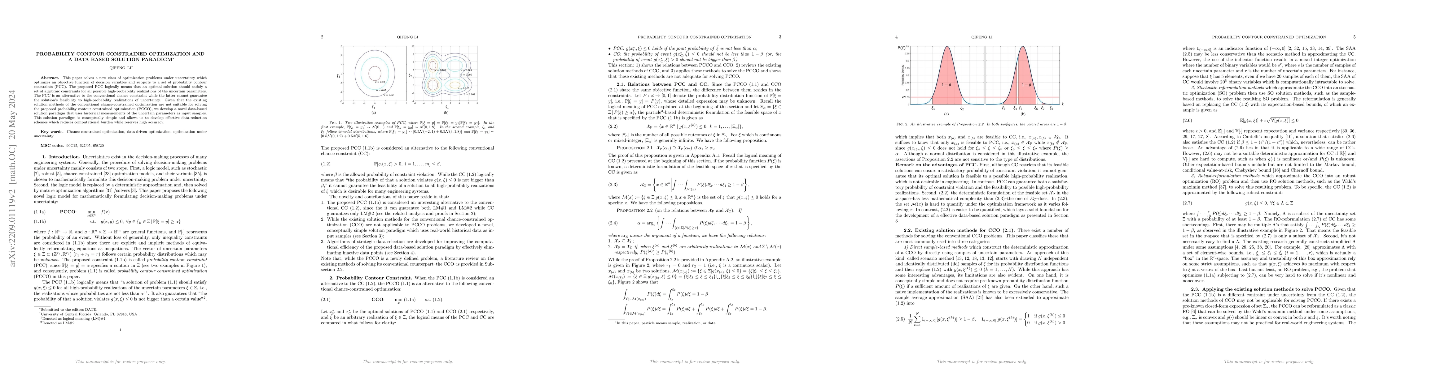 Thumbnail for Probability Contour Constrained Optimization and A Data-based Solution
  Paradigm