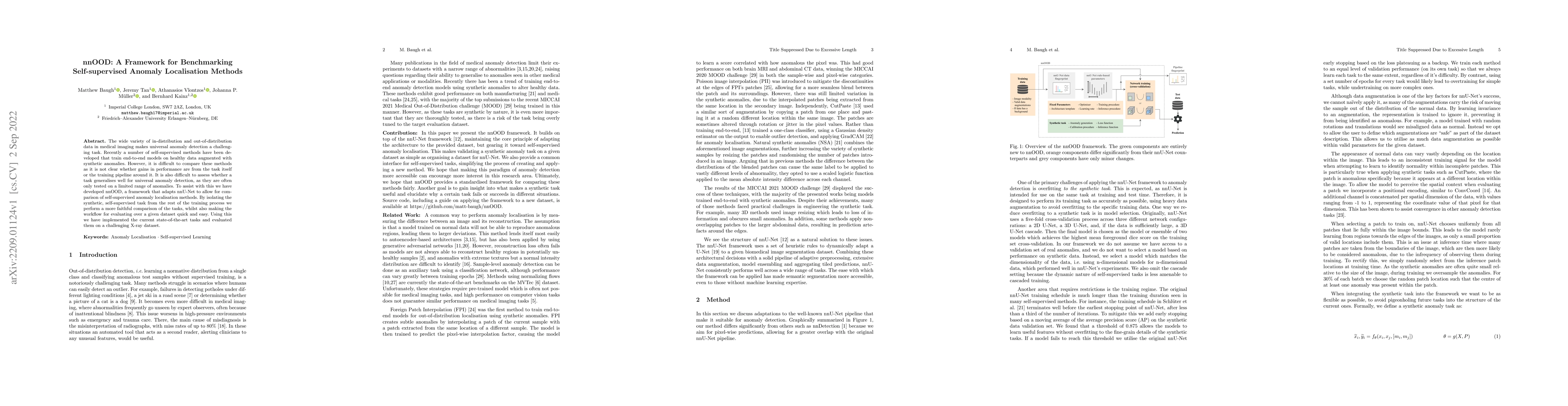 Thumbnail for nnOOD: A Framework for Benchmarking Self-supervised Anomaly Localisation
  Methods