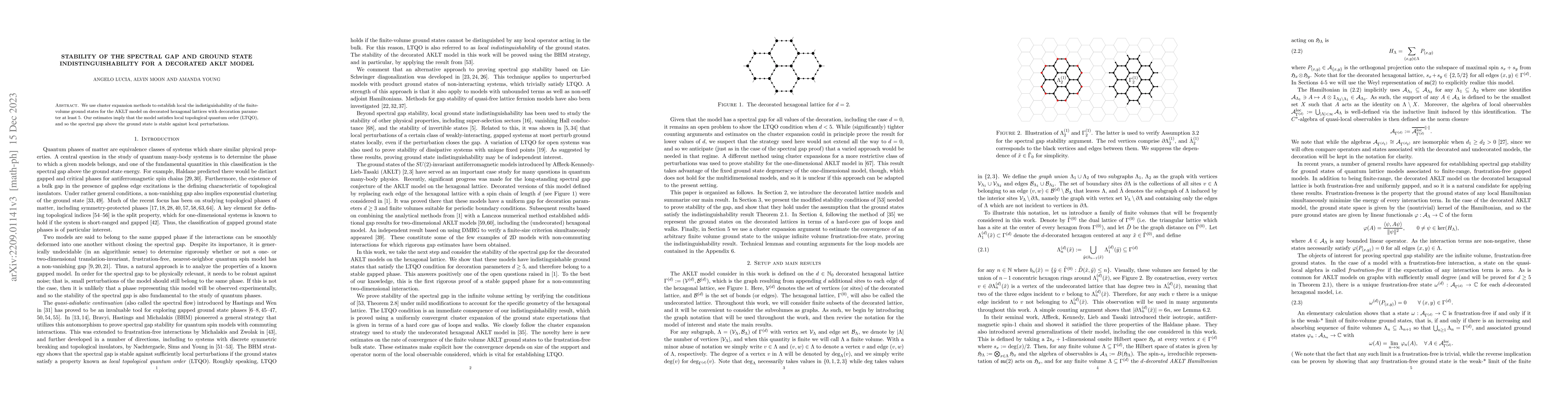 Thumbnail for Stability of the spectral gap and ground state indistinguishability for
  a decorated AKLT model
