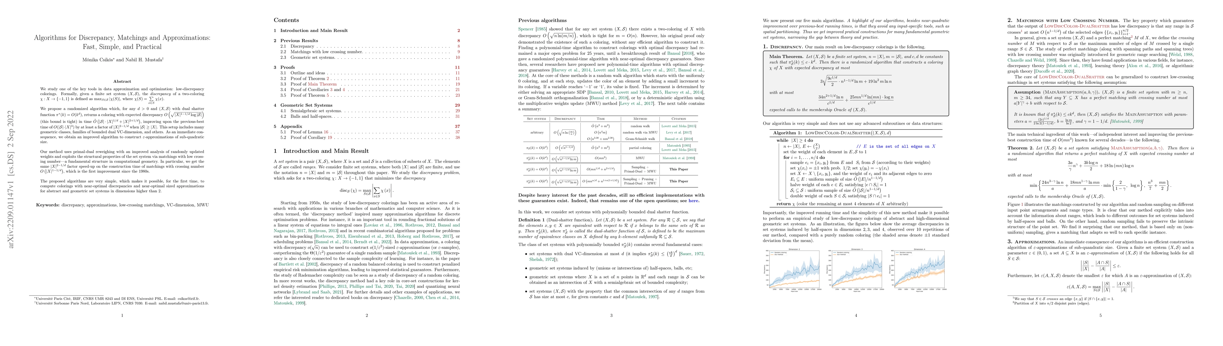 Thumbnail for Algorithms for Discrepancy, Matchings, and Approximations: Fast, Simple,
  and Practical