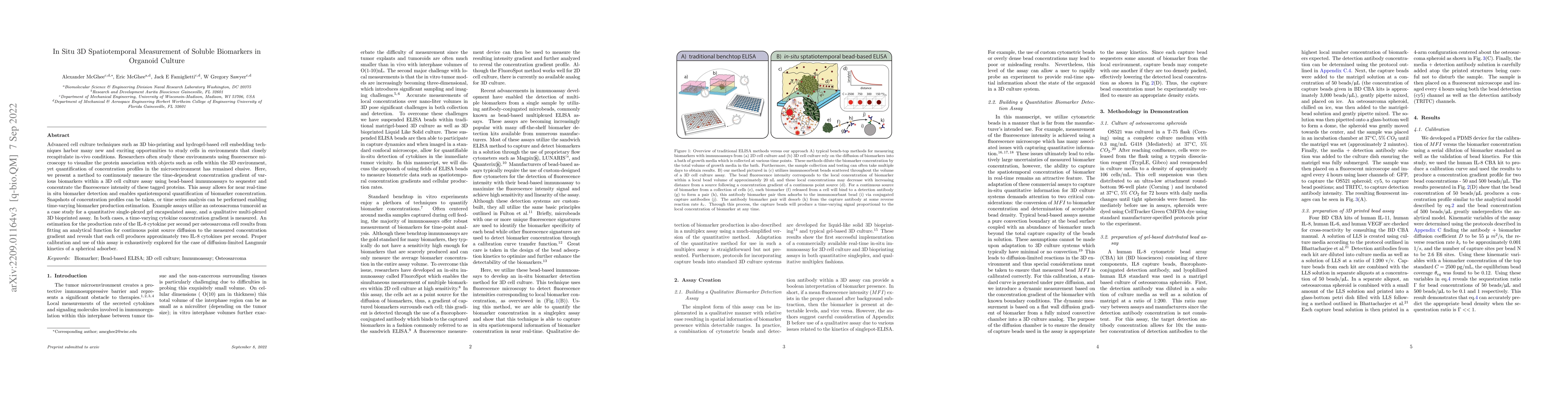 Thumbnail for In Situ 3D Spatiotemporal Measurement of Soluble Biomarkers in Organoid
  Culture
