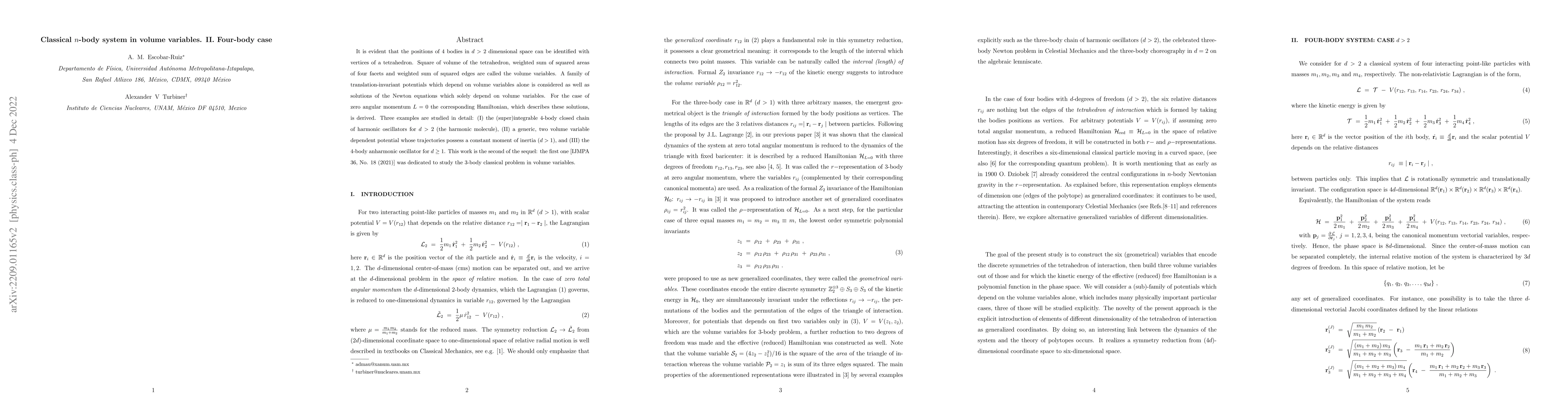 Thumbnail for Classical $n$-body system in volume variables. II. Four-body case