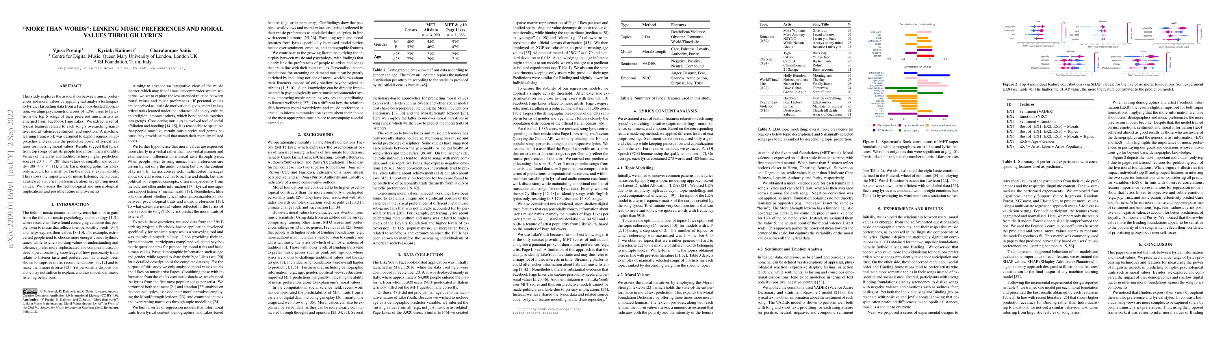 Thumbnail for "More Than Words": Linking Music Preferences and Moral Values Through
  Lyrics