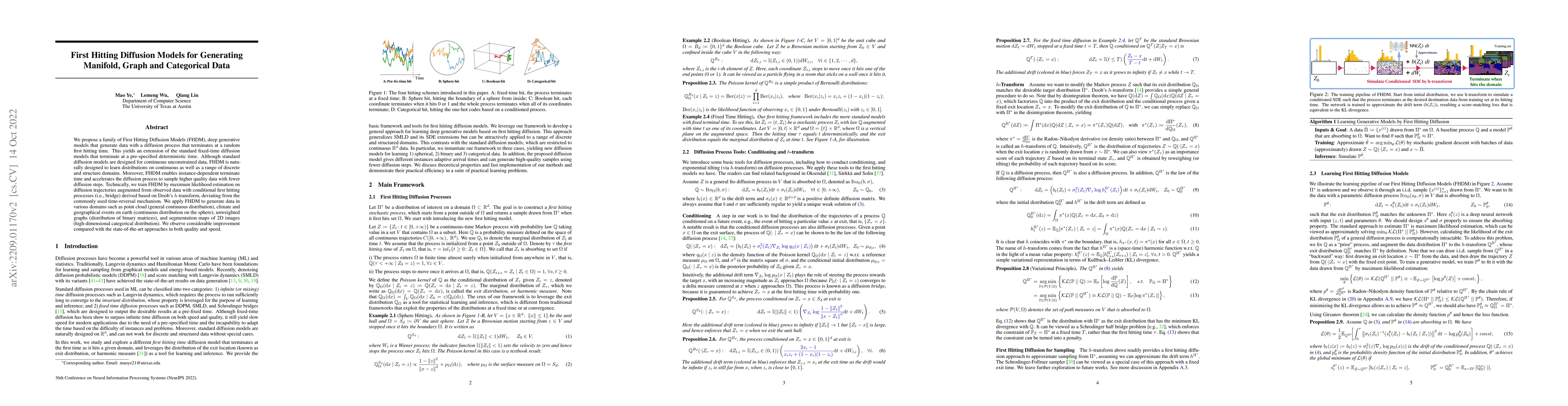 Thumbnail for First Hitting Diffusion Models for Generating Manifold, Graph and
  Categorical Data