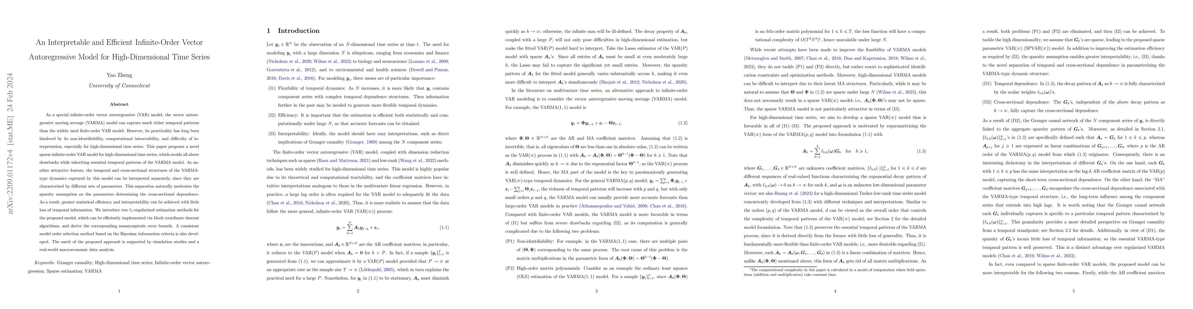Thumbnail for An Interpretable and Efficient Infinite-Order Vector Autoregressive
  Model for High-Dimensional Time Series