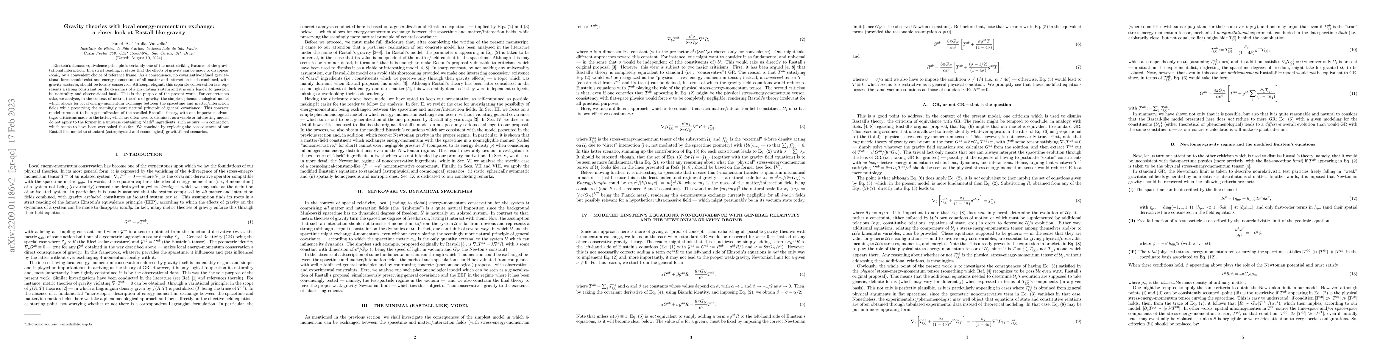 Thumbnail for Gravity theories with local energy-momentum exchange: a closer look at
  Rastall-like gravity