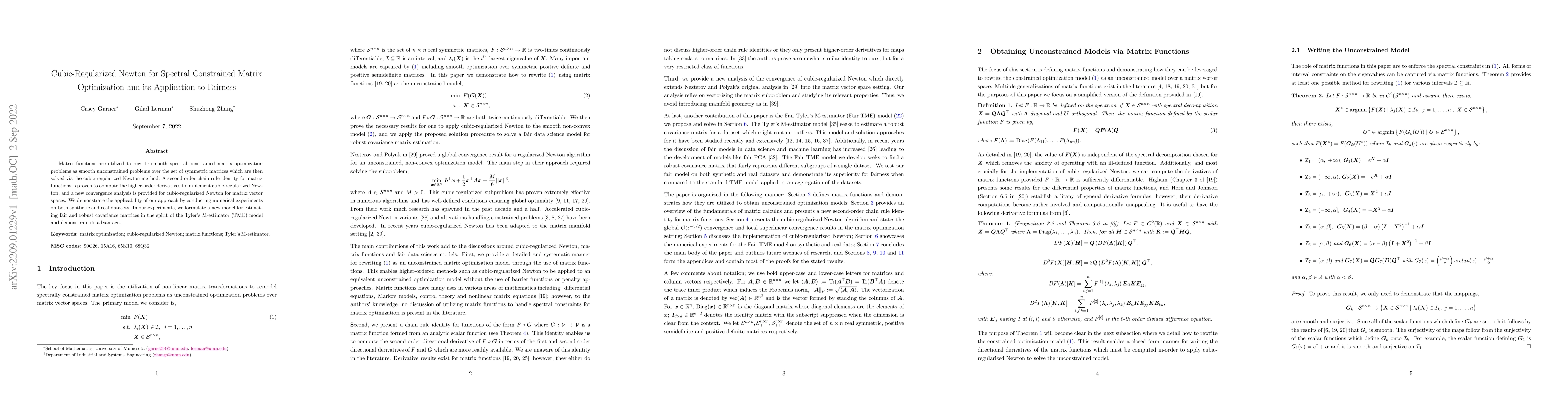 Thumbnail for Cubic-Regularized Newton for Spectral Constrained Matrix Optimization
  and its Application to Fairness