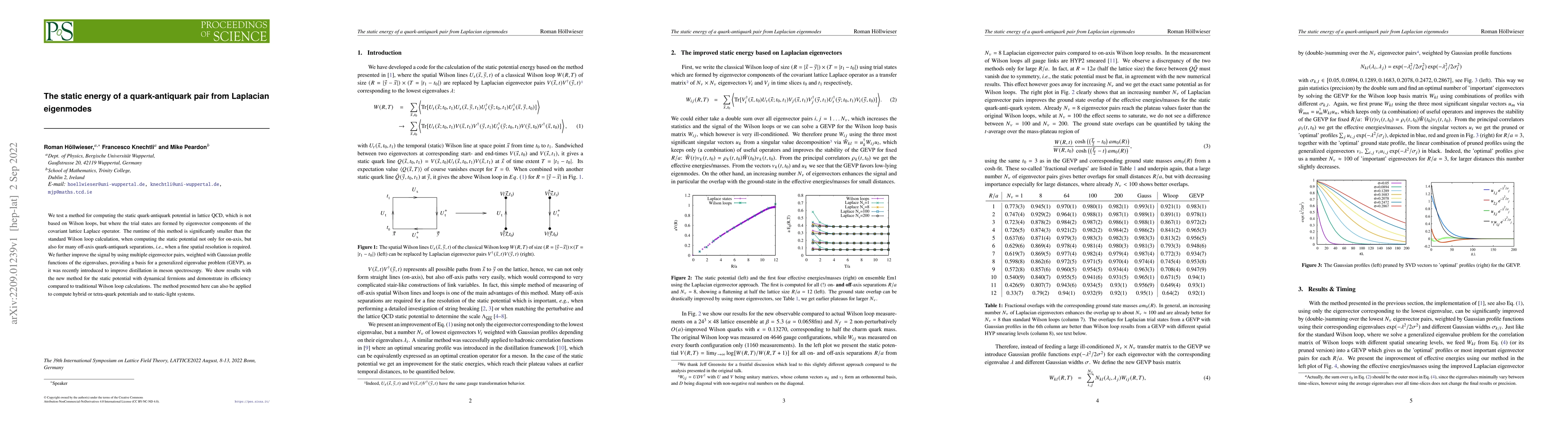Thumbnail for The static energy of a quark-antiquark pair from Laplacian eigenmodes