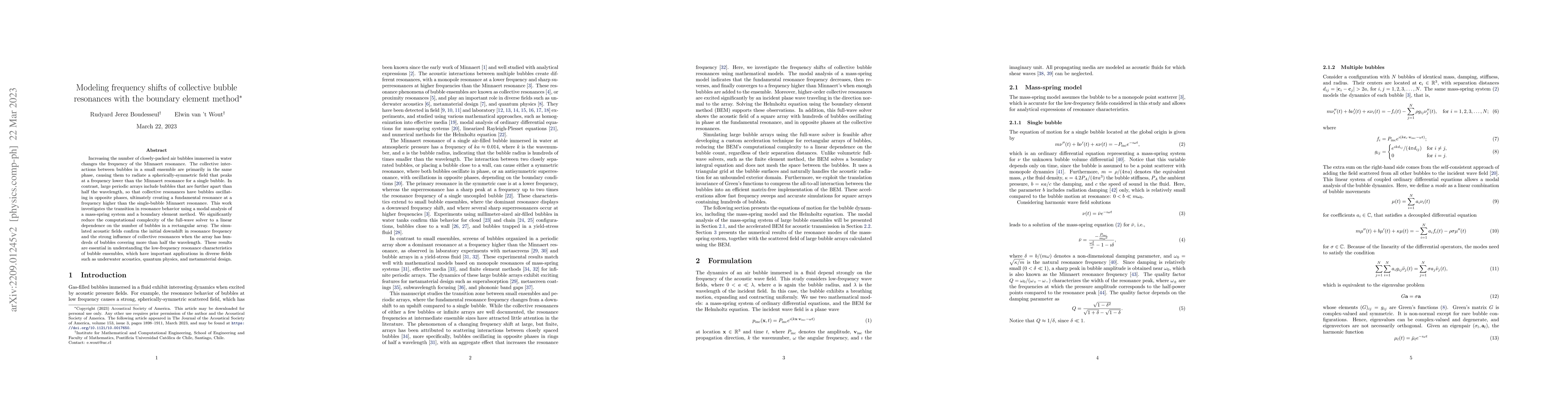 Thumbnail for Modeling frequency shifts of collective bubble resonances with the
  boundary element method