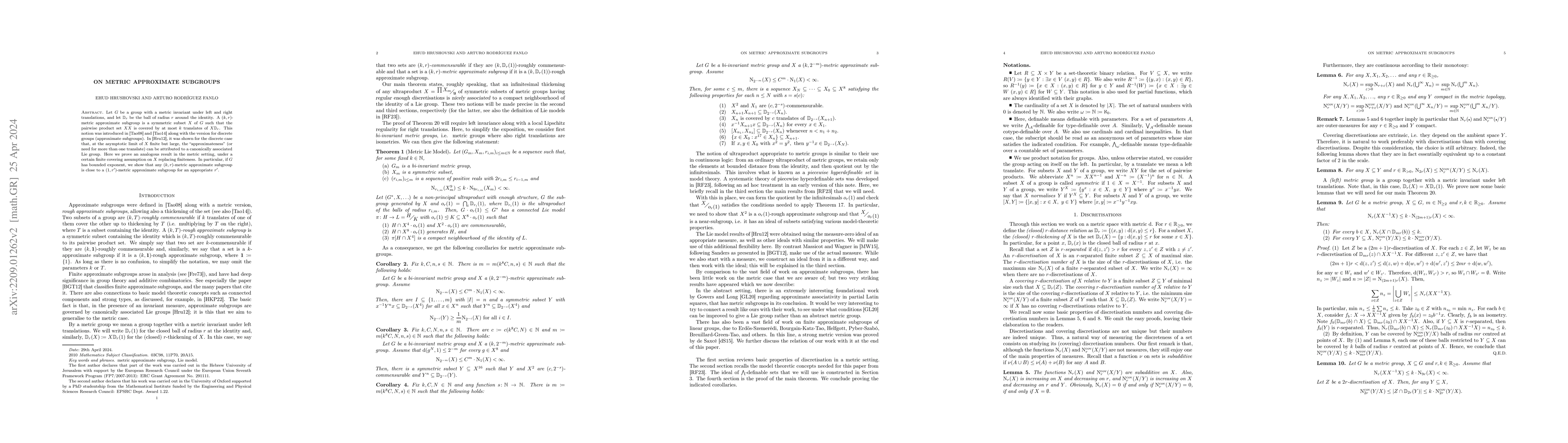 Thumbnail for On metric approximate subgroups