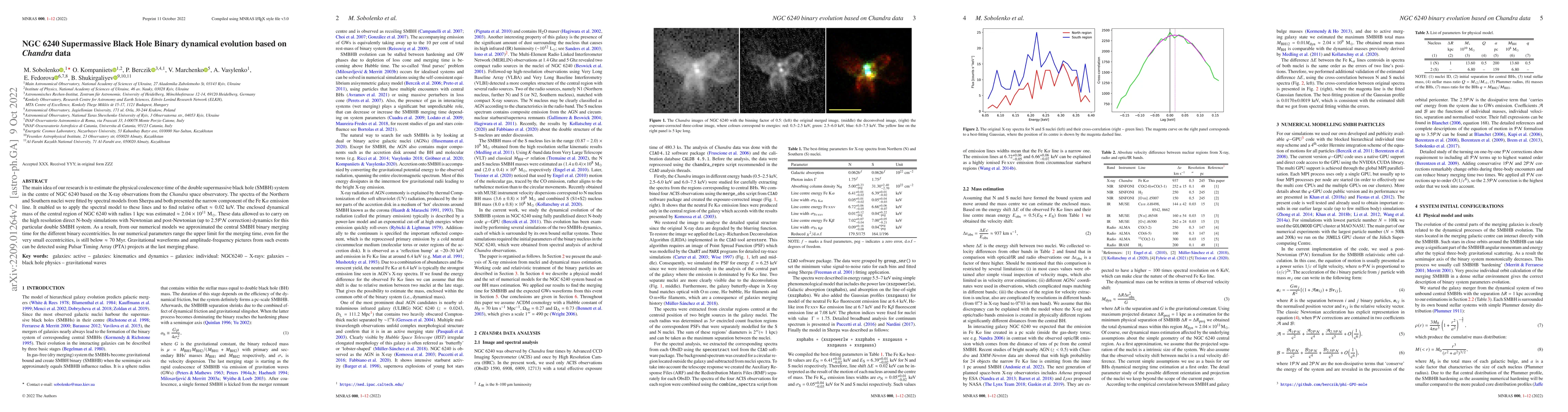 Thumbnail for NGC 6240 Supermassive Black Hole Binary dynamical evolution based on
  Chandra data