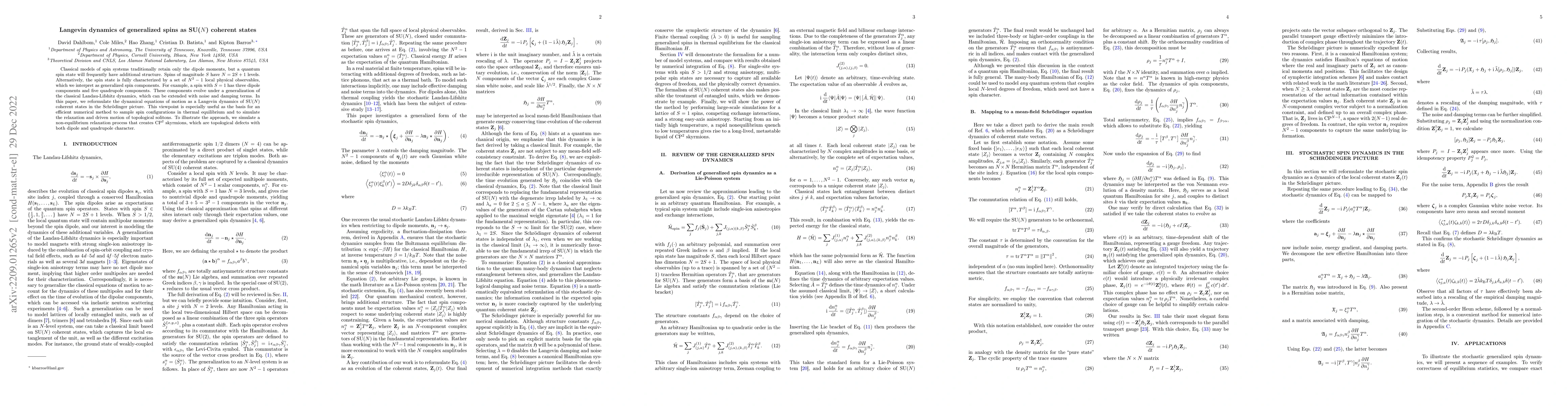 Thumbnail for Langevin dynamics of generalized spins as SU($N$) coherent states