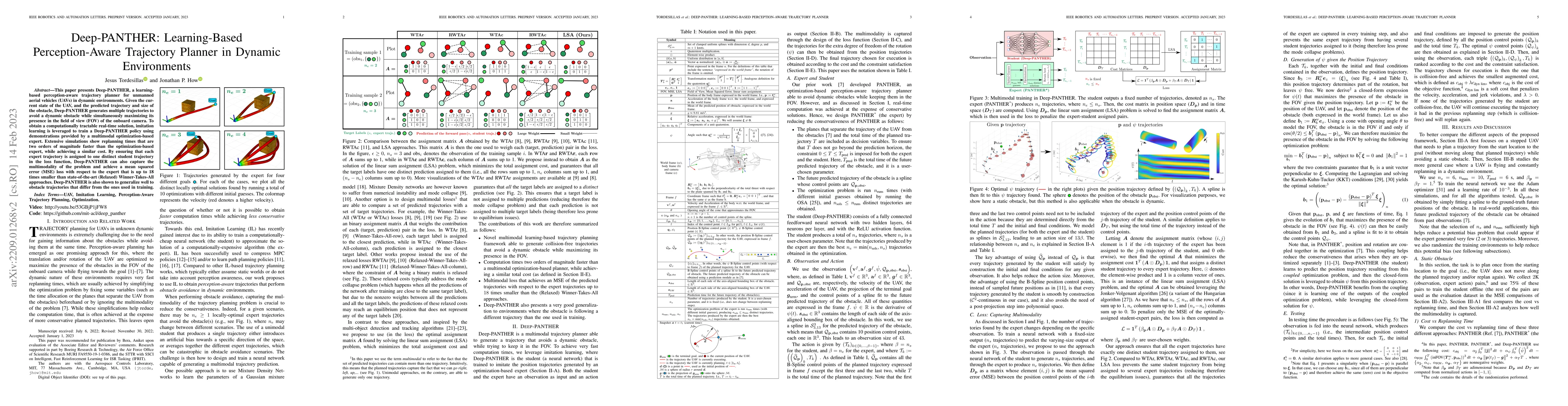Thumbnail for Deep-PANTHER: Learning-Based Perception-Aware Trajectory Planner in
  Dynamic Environments