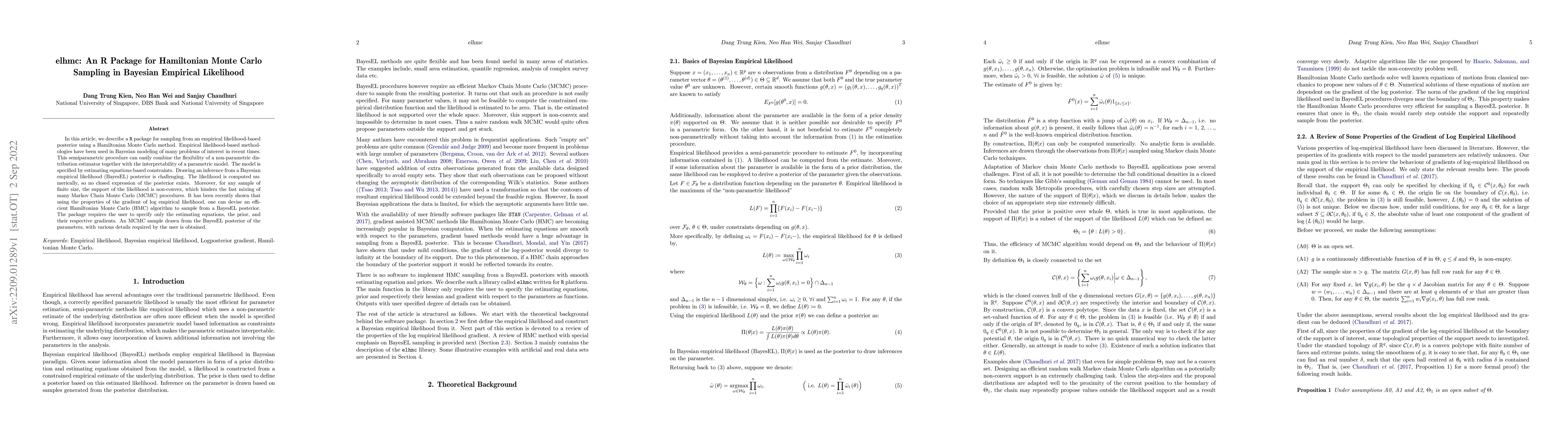 Thumbnail for elhmc: An R Package for Hamiltonian Monte Carlo Sampling in Bayesian
  Empirical Likelihood