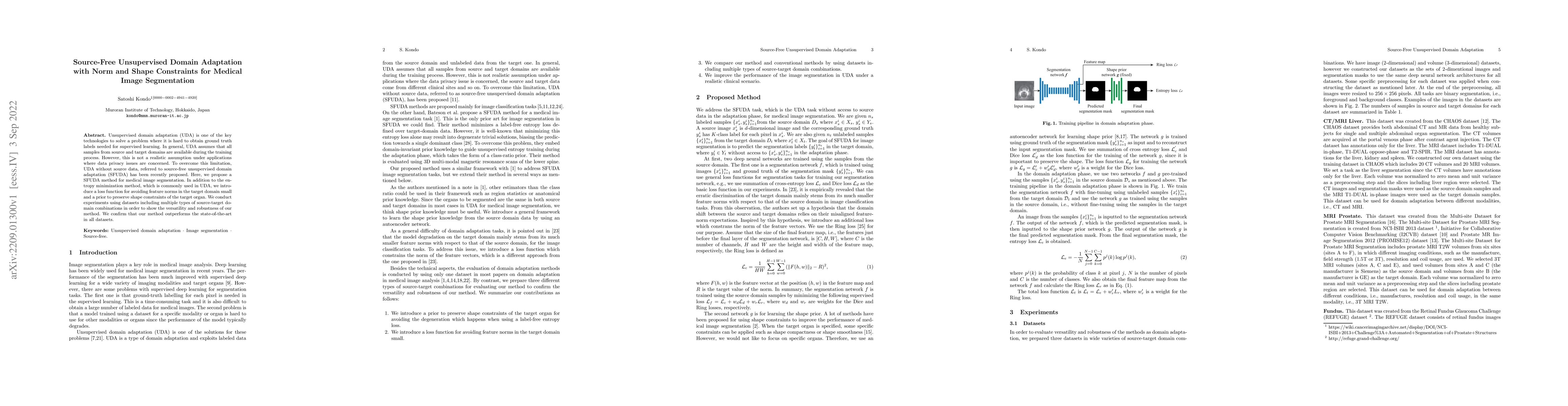 Thumbnail for Source-Free Unsupervised Domain Adaptation with Norm and Shape
  Constraints for Medical Image Segmentation