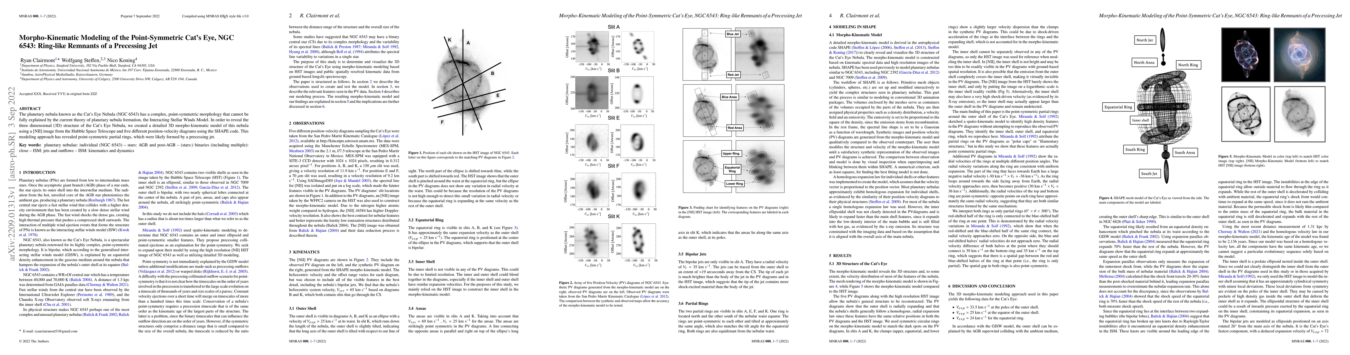 Thumbnail for Morphokinematic modelling of the point-symmetric Cat's Eye, NGC 6543:
  Ring-like remnants of a precessing jet