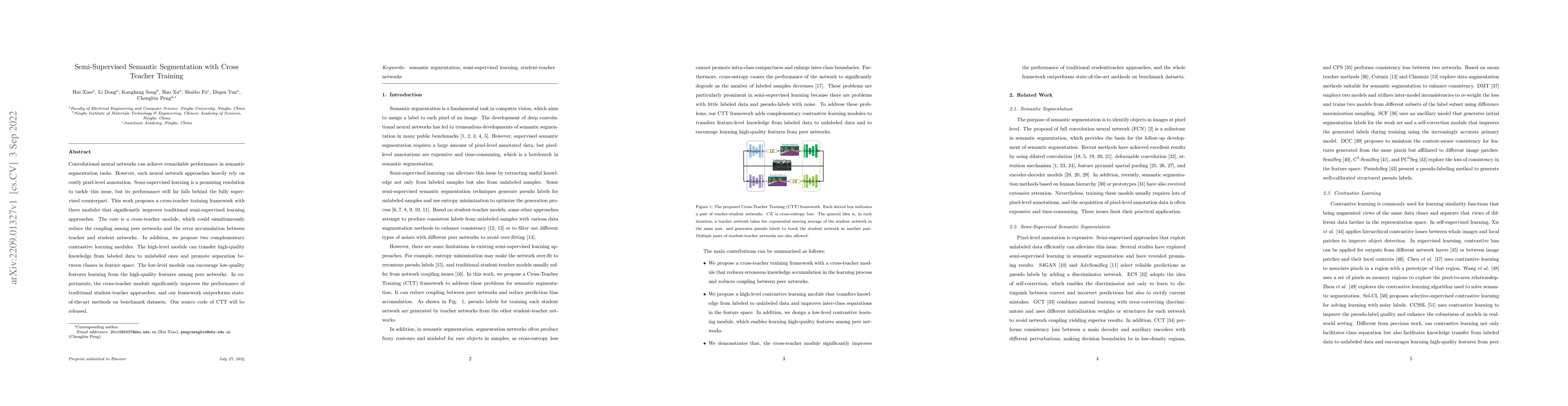 Thumbnail for Semi-Supervised Semantic Segmentation with Cross Teacher Training