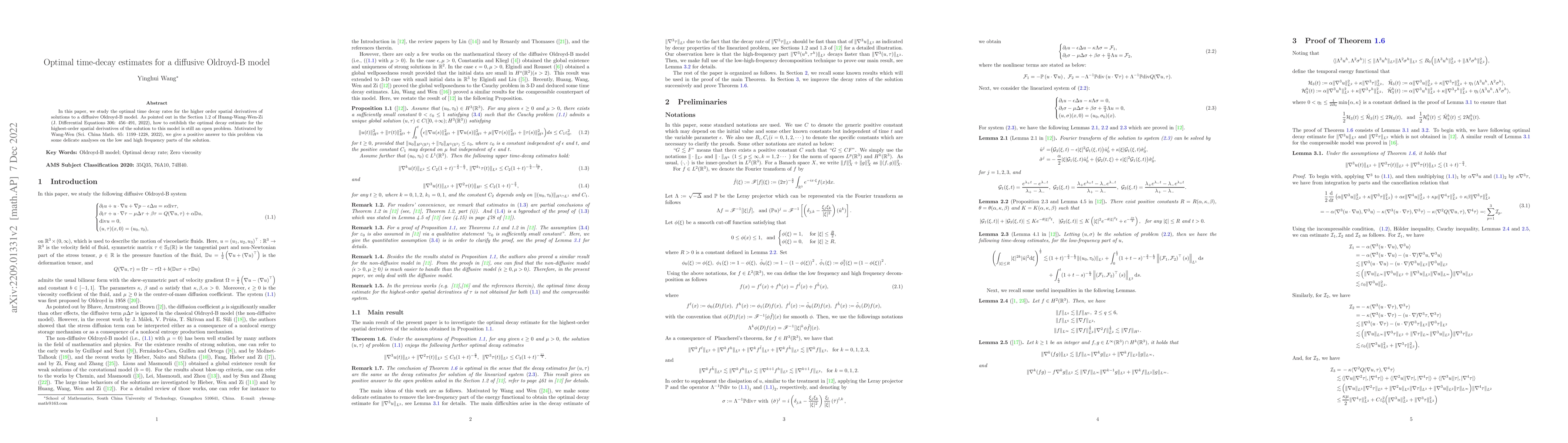 Thumbnail for Optimal time-decay estimates for a diffusive Oldroyd-B model