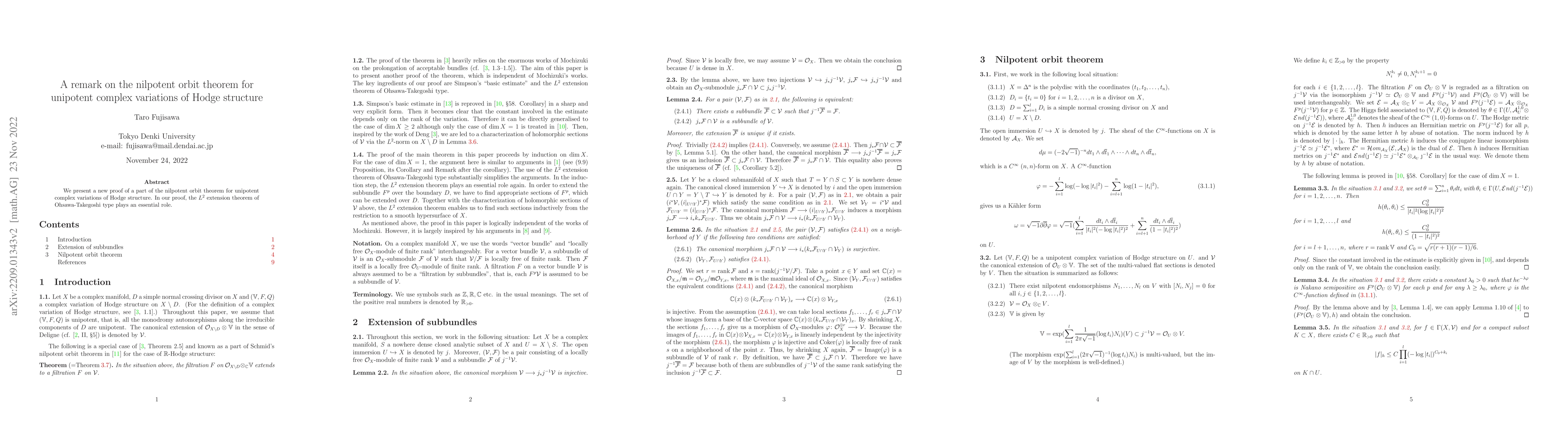 Thumbnail for A remark on the nilpotent orbit theorem for unipotent complex variations
  of Hodge structure