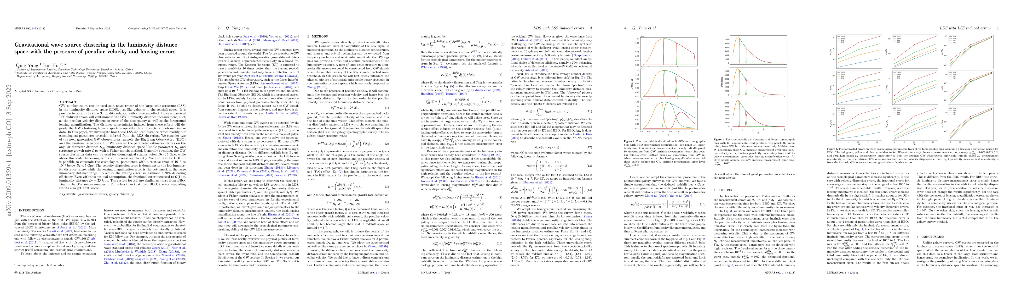 Thumbnail for Gravitational wave source clustering in the luminosity distance space
  with the presence of peculiar velocity and lensing errors