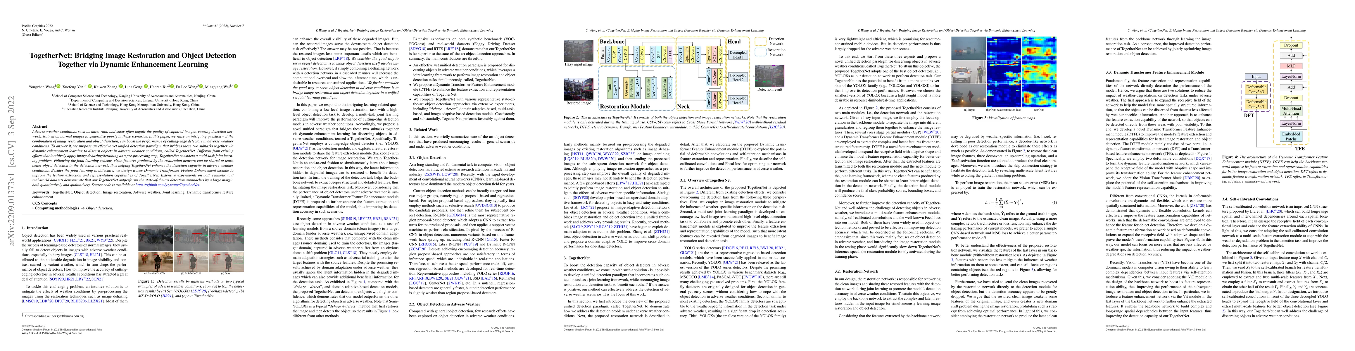 Thumbnail for TogetherNet: Bridging Image Restoration and Object Detection Together
  via Dynamic Enhancement Learning