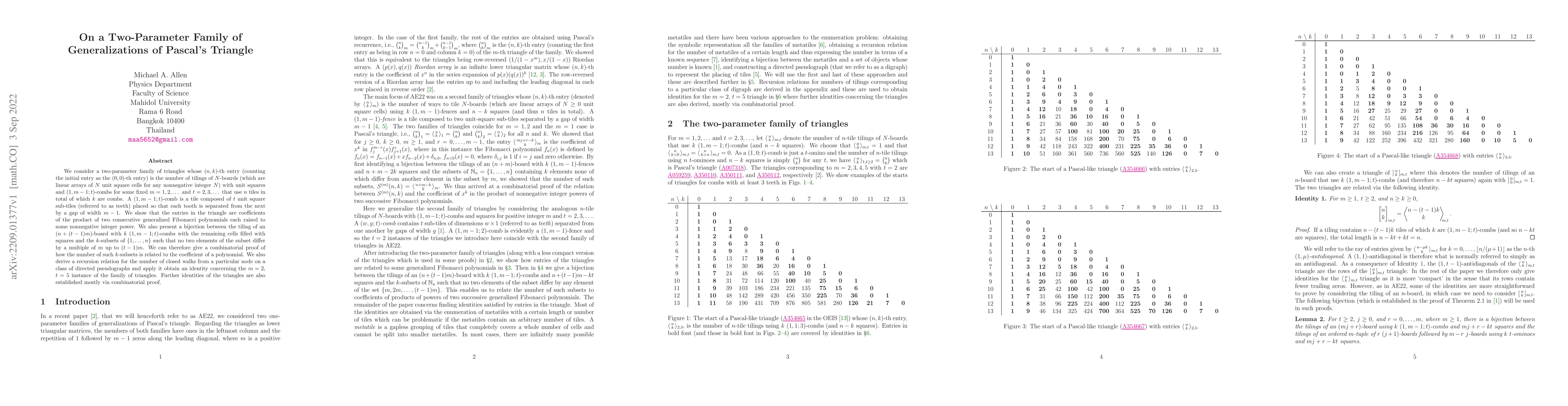 Thumbnail for On a Two-Parameter Family of Generalizations of Pascal's Triangle