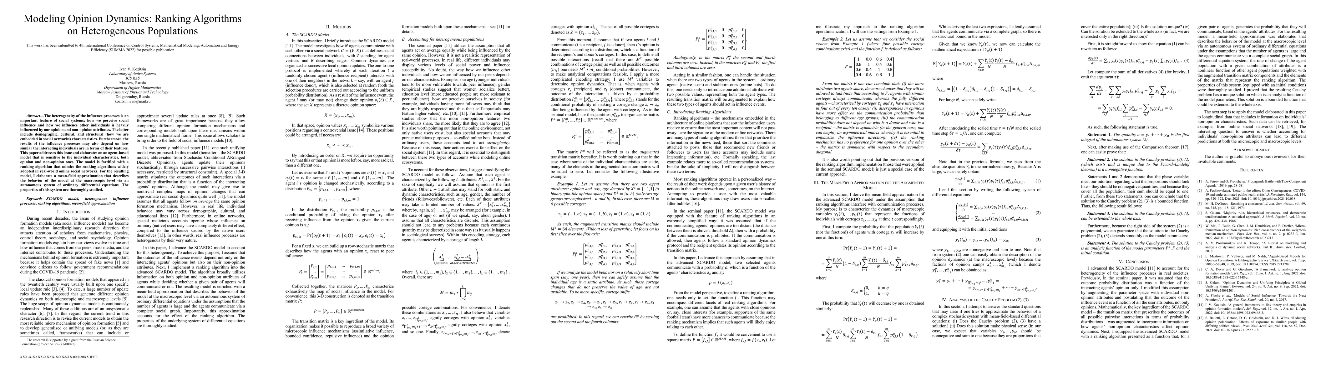Thumbnail for Modeling Opinion Dynamics: Ranking Algorithms on Heterogeneous
  Populations