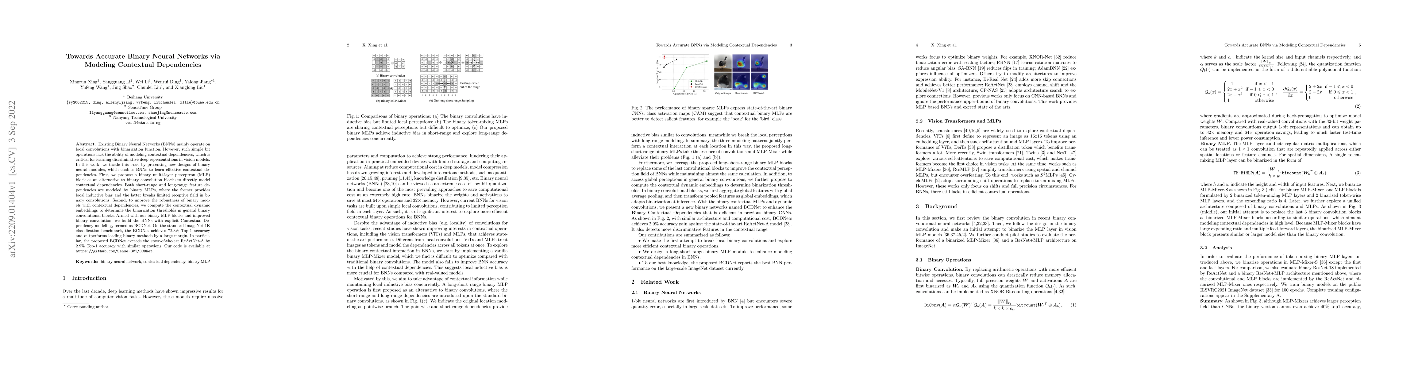 Thumbnail for Towards Accurate Binary Neural Networks via Modeling Contextual
  Dependencies